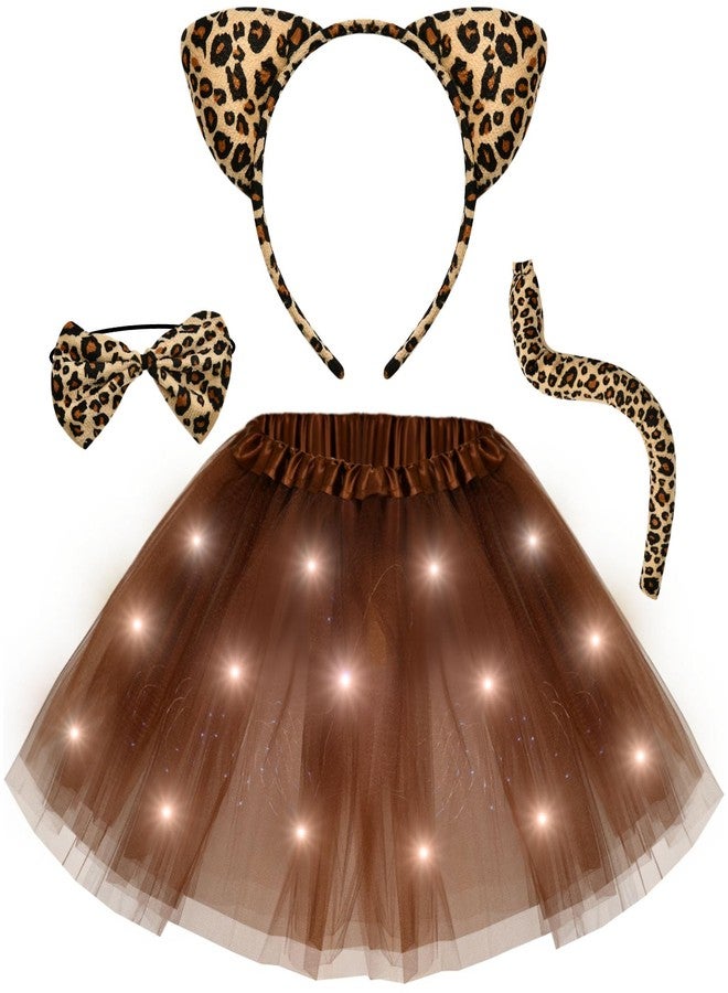 G.C Kids Light Up Leopard Costume Girls Leopard Ears Headband Tail Bow Tie Tutu Skirt Accessories Animal Costumes Halloween Cosplay Birthday Gifts - Image 1